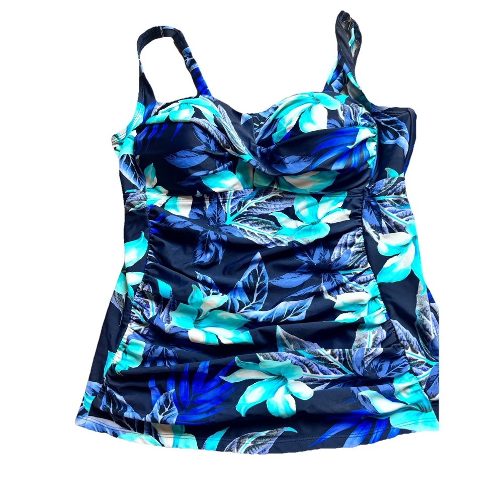 Island Waves Women's 1X Tankini Swim Top Tropical Floral Padded Wide Strap Beach